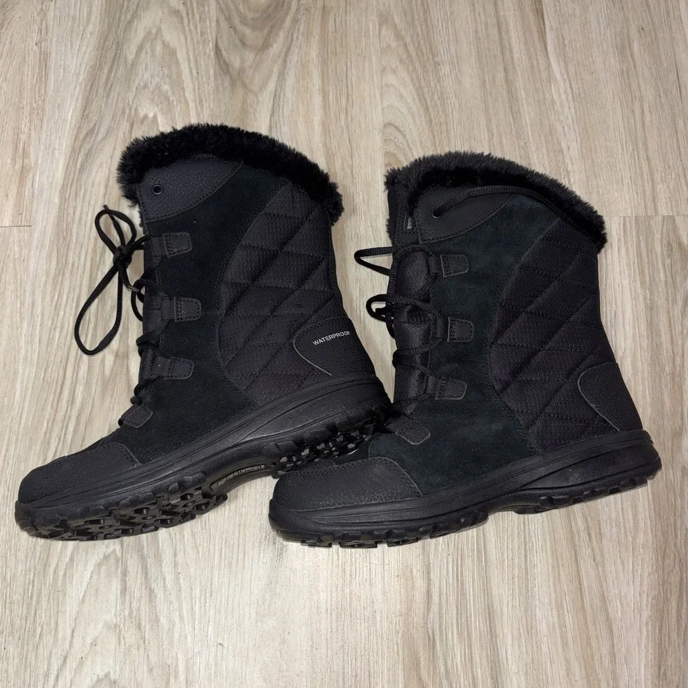Columbia Ice Maiden II Waterproof Snow Boots Faux Fur Black Womens Size 9